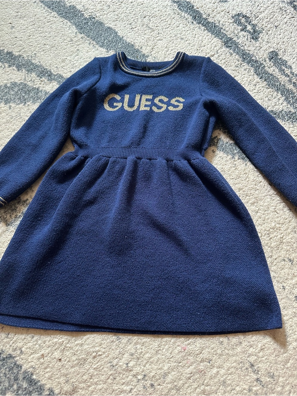 GUESS Navy Blue Knit Logo Dress for Girls
